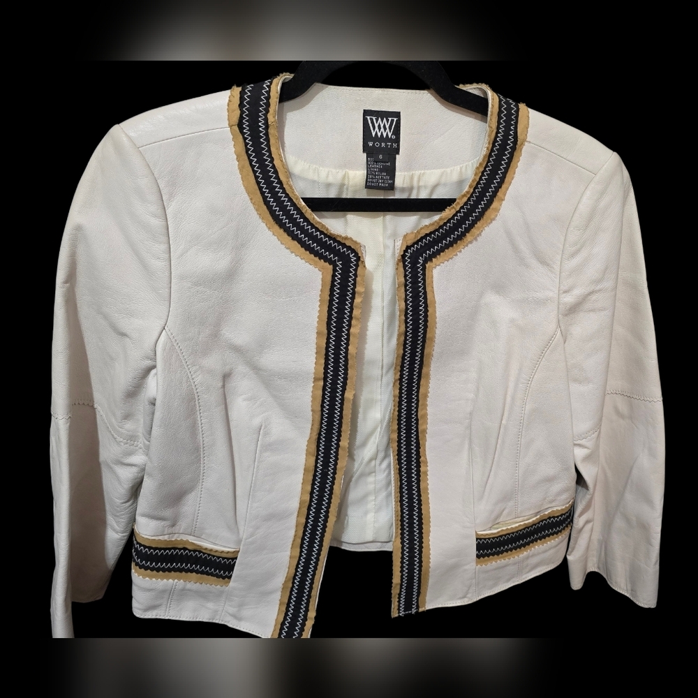 Vintage Worth Size 6 White Leather Cropped Bolero Jacket